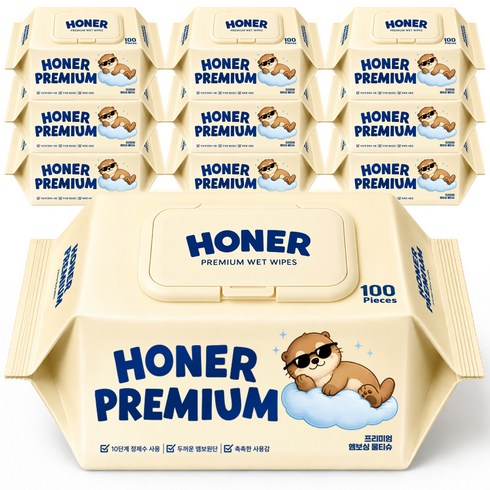 물티슈 100매 10팩 저자극 대용량 엠보싱 도톰한물티슈, 10개, 100매입, 55g