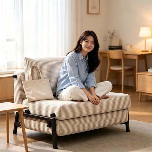 코듀로이 패브릭 접이식 소파베드 1인용 원룸 자취방 공간활용 쇼파 겸용 침대, 베이지