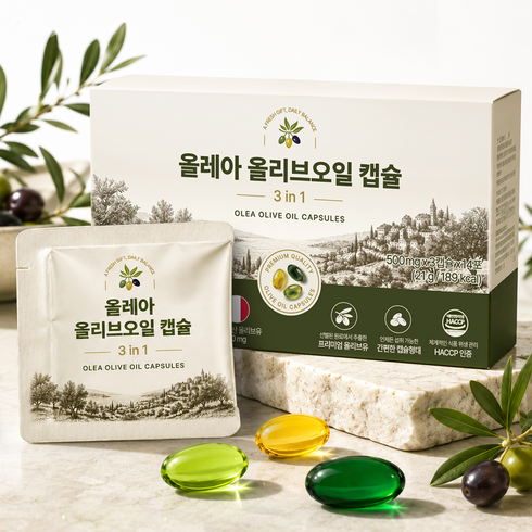 올레아 지중해 냉압착 엑스트라버진 올리브오일 100% 캡슐, 1박스, 42정