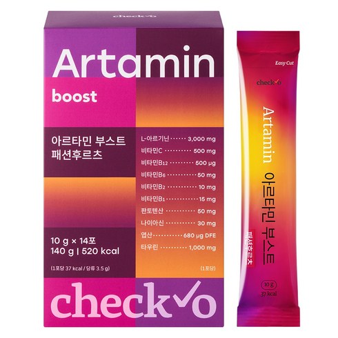 체크오 아르타민 부스트 패션후르츠 아르기닌 타우린 고함량 나혼산 나혼자산다 유리 비타민 활력 비타민 패션후르츠맛, 14개, 14회분