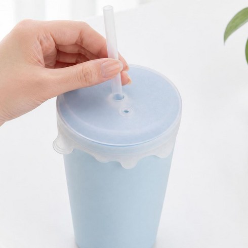 하루센 일본 실리콘 컵뚜껑 커버 빨대 구멍 먼지방지 음료 덮개, 1개, 투명