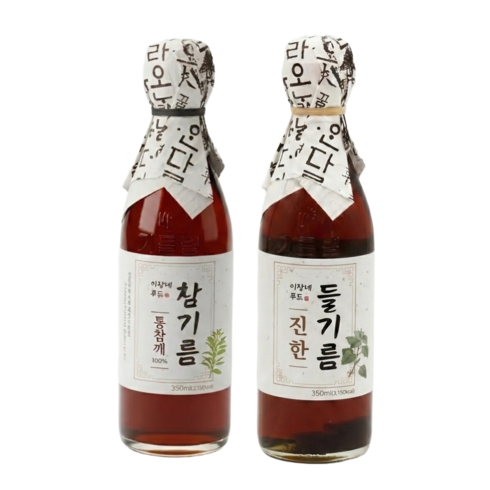 [이장네] 전통압착 더 고소한 통참깨 100% 참기름 350ml + 통들깨 100% 들기름 350ml, 1세트