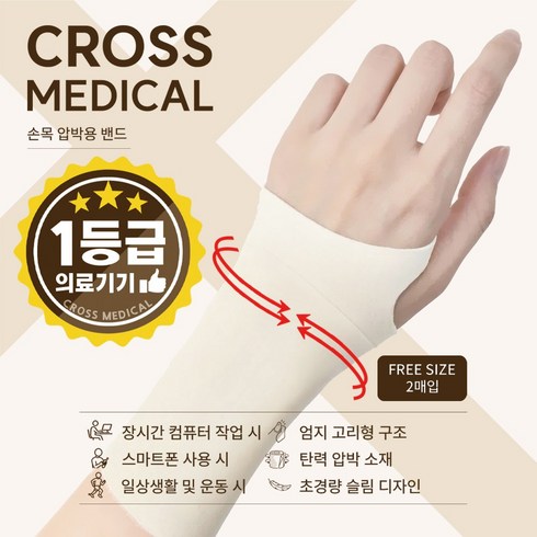 크로스메디컬 의료용 1등급 초경량 슬림 손목보호대, 스킨, 2개