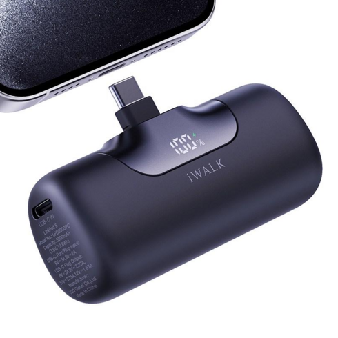 아이워크 iWALK 도킹형 미니 보조배터리 PD 22.5W 초고속충전 5500mAh C타입 일체형 아이폰 갤럭시 휴대용 LED잔량표시, 블랙, LPB5500PC