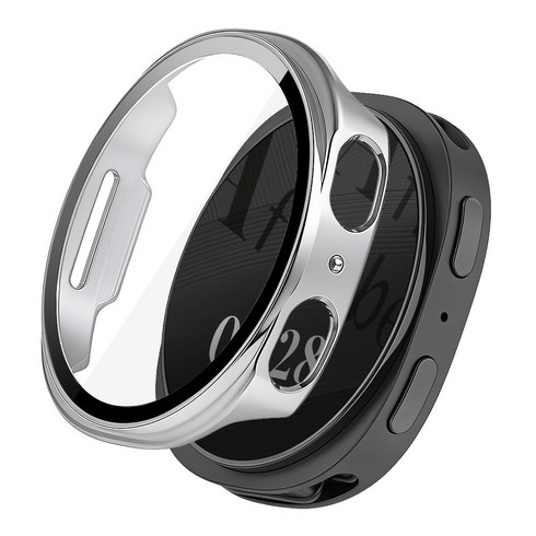 어프리비 갤럭시워치9 8 강화유리 풀커버 액정 보호 케이스 40mm 44mm, 실버, 1개