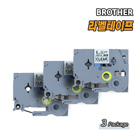 호환 올데이컴퍼니 브라더 라벨 프린터 테이프 라벨기 라벨지 6 9 12 18 24 36 mm pt-p700 p710bt p900w d200 p300 h110, 6mm, 3PAC, 투명바탕/검정글자