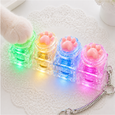 키캡월드 LED 고양이 발바닥 키캡 키링 딸깍이 피젯토이 클리커 키보드, 1개, 투명 4구 직선형