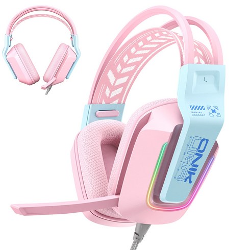 ONIKUMA 유선 게이밍 헤드셋 가상 7.1 usb RGB 노이즈캔슬링 마이크 X13, 핑크