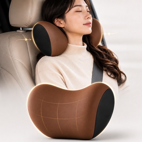 고즈닝 1+1 메모리폼 차량용 목쿠션, 2개, 브라운
