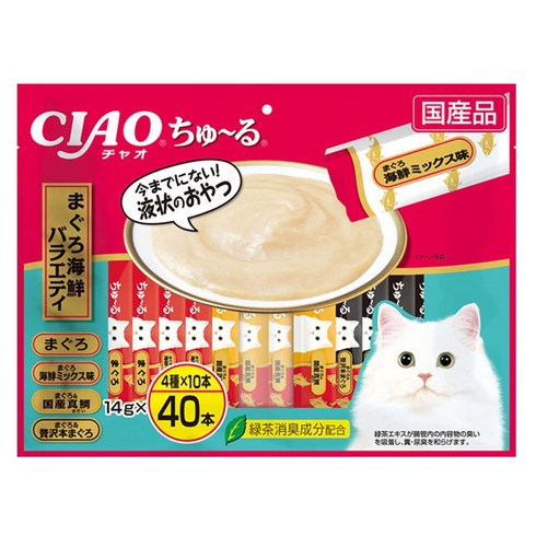 이나바 고양이 챠오츄르 버라이어티 간식, 혼합맛(참치/해산물), 560g, 1개