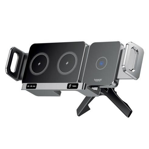 Toocki z폴드 플립 대화면 호환 무선충전 차량용 핸드폰거치대, 송풍구고정, 아이언 그레이, 2