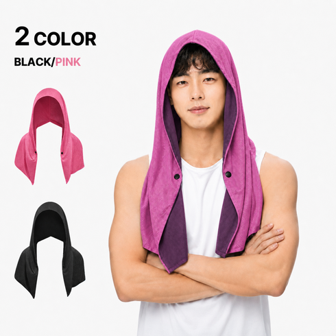 온스랩 스포츠 쿨링 후드 타월 2종, 1세트, 블랙+핑크