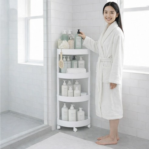 4단 회전 욕실 삼각 코너선반 진열대 수납 코너장, 1개, 화이트
