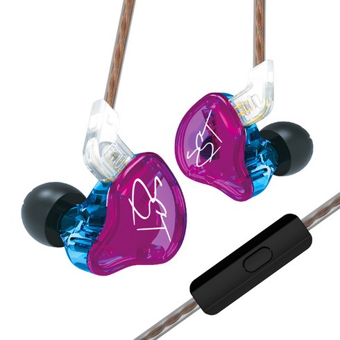 Keephifi KZ ZST 유선 HIFI 게이밍 이어폰 IEM 인이어 이어폰 분리형 이어폰, 마이크, 퍼플+블루