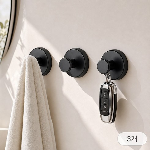하루꿈 1+1+1 흡착식 무타공 스텐 후크 이중 흡착 최대 하중 10kg, 블랙, 3개