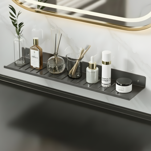 온리온라인 욕실 선반 수납 무타공 물빠짐 거치대, 일자형 그레이, 1개