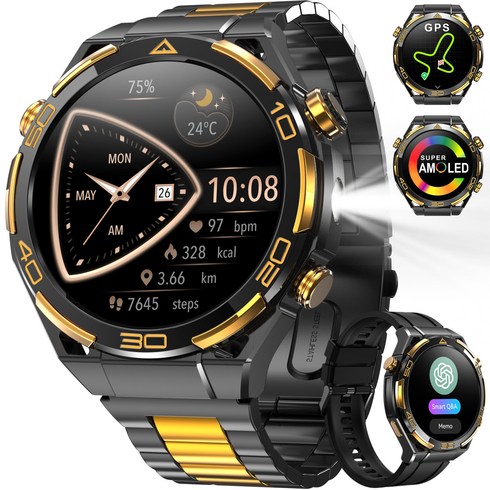 Baolubao W90pro 스포츠 스마트워치 GPS 운동데이터 기록 피트니스 러닝 심박수 칼로리 측정 멀티 스포츠모드 방수 스마트워치, GPS + 블루투스, 4.8cm, 검정색