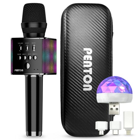 펜톤 무선 LED 블루투스 노래방 마이크 + USB 미러볼, BM5, 혼합색상