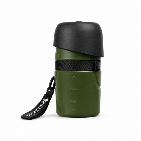 슈프리독 강아지 외출 산책 물통 위치 접이식 대형견 실리콘 리필 물병 21oz 600ml, 1개, 딥그린