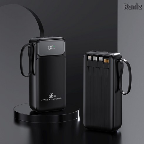 RYZO 대용량 보조배터리 50000mAh 66W 초고속충전 8단자 LED 잔량표시, 블랙, HT-DX273