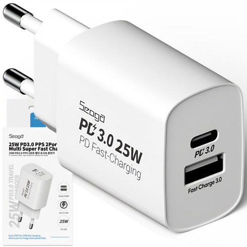 서가 C타입 초고속 충전기 어댑터 25W PD3.0 PPS 2포트 멀티, 화이트, 1개