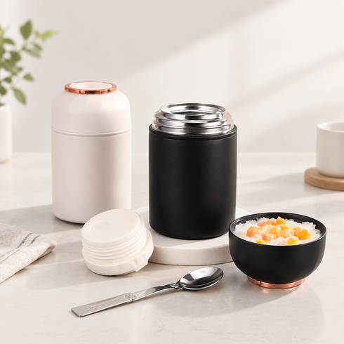 조이쥬드 304 스텐 보온 죽통 +접이식스푼 세트 보온병 500ml 보온보냉, 1개, 화이트(500ML)