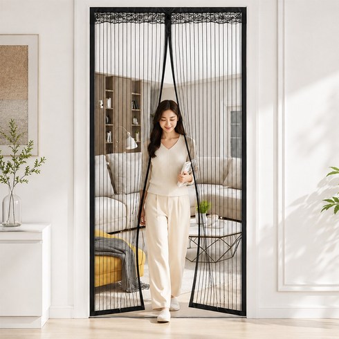리야코엘라 자동닫힘 현관 방충망 날파리 모기 방지, 검정색