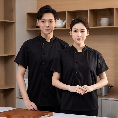 IDEAER 남성용 반팔 셰프복 얇은 통기성 빠른건조 아이스 실크 조리복