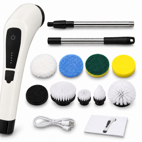 9종 구성 충전식 무선 전동 청소 브러시 욕실 주방 자동차 청소솔 세트 화이트, 흰색, 9개 머리