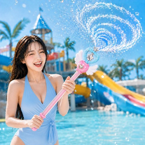펀펀샵 요술봉 회오리 물총 분수 공주 물놀이 워터밤 워터건, 1개, 핑크