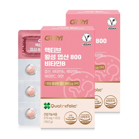 자연의품격 액티브 활성 엽산 800 비타민B, 60정, 2개