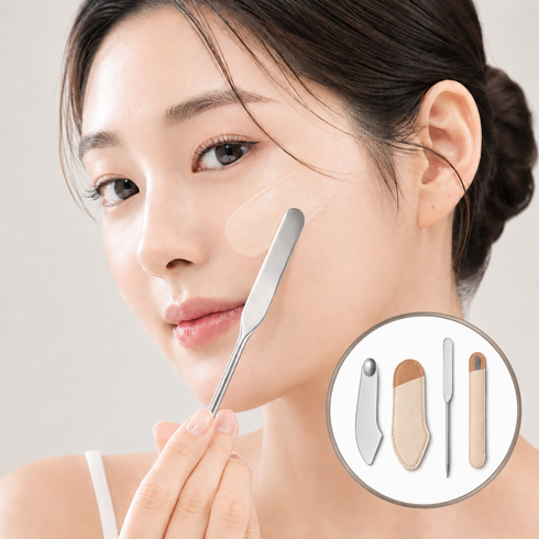 이든리브 얇고 균일한 밀착 메이크업 스파츌라 2P, 1세트, 실버
