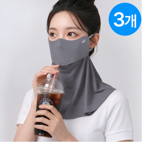 잔온 자외선차단 마스크 쿨 골프 얼굴 햇빛가리개, 3개, 다크그레이