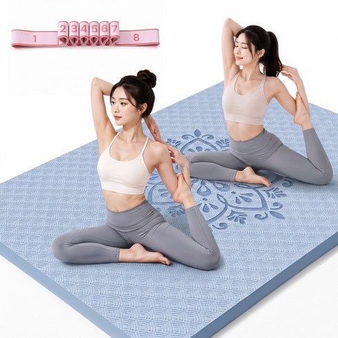 Kemei TPE 와이드 요가매트 2인용 특대형 20mm 홈트 운동 매트 실내 스트레칭 미끄럼방지, 1개, 블루