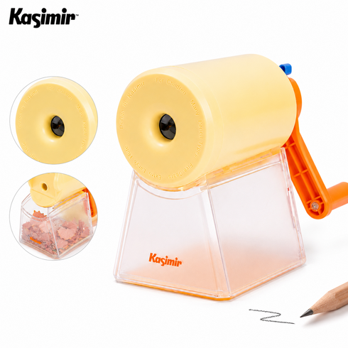 Kasimir 크랭크식 연필깎이 5단계 굵기 조절 부스러기 통, 1개, 버터 엘로우(모든 연필 호환)