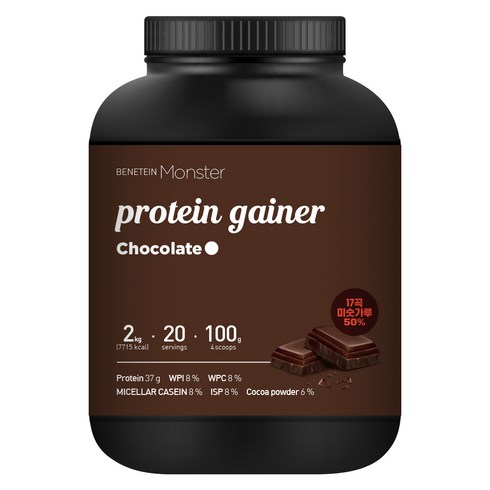 베네틴 몬스터 벌크업 프로틴 게이너 체중증가 보충제 초코맛, 1개, 2kg