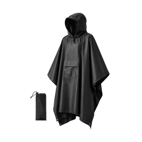 JHD PICK 3WAY 멀티 판초 우비 성인 남녀공용 캠핑 등산 레인코트, 1개, 블랙(Black)
