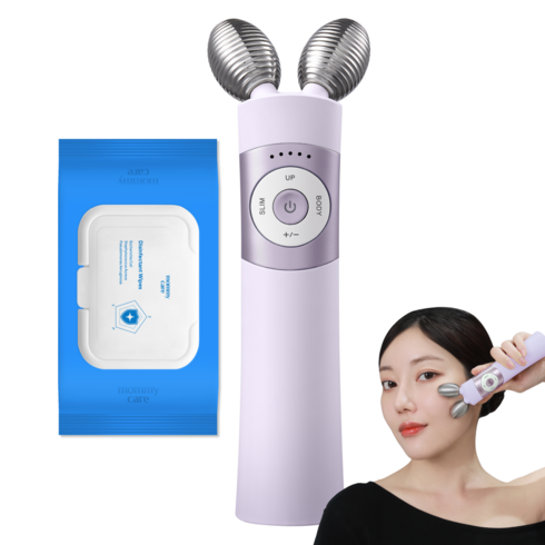 마미케어 EMS 브이쎄라 핸디형 마사지기 + 살균소독티슈, 퍼플, HW-0803