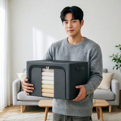 멍트로닉 접이식 패브릭 리빙박스 이불 옷 정리박스 대용량 다용도 수납박스, 2개, 그레이