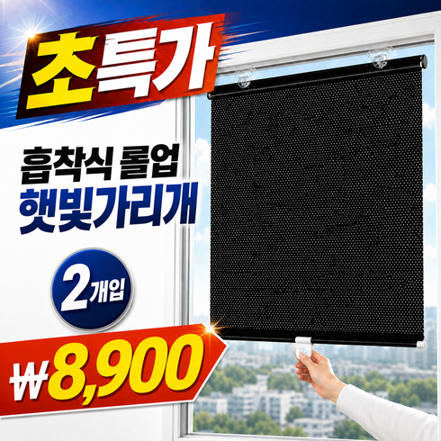 생활기준 눈부심방지 흡착식 창문 햇빛 가리개, 2개, 블랙