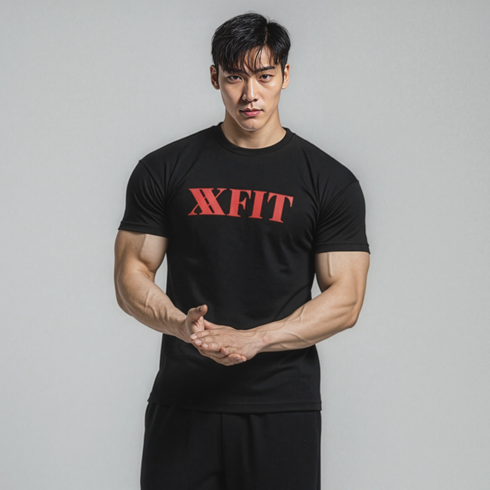 어깨 넓어보이는 와일드숄더 머슬핏 반팔 티셔츠 빅로고 더블엑스핏