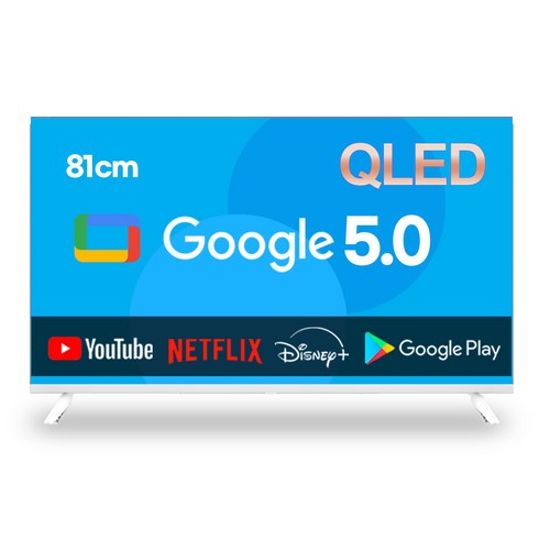 이브이 32인치 QLED 81cm HD 스마트 구글TV 5.0 화이트 LG패널 에너지효율 1등급, 32인치 HD 구글TV 화이트, 스탠드형, 고객직접설치