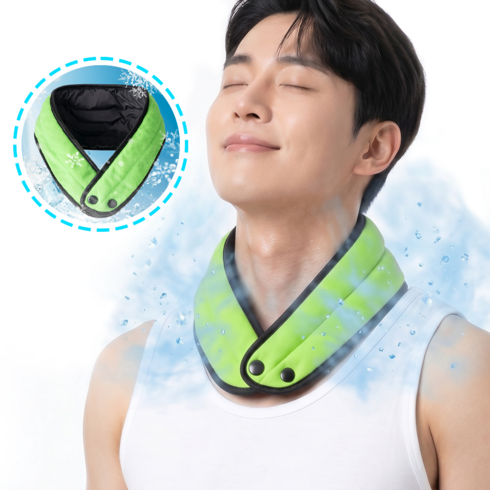아이스 넥밴드 쿨링 넥밴드 아이스 목걸이 냉동 필요없는 쿨링 여름 등산 아웃도어용, 1개, 그린