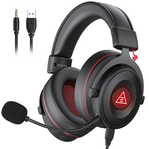 EKSA E900 게이밍 헤드셋 탈착식 노이즈캔슬링 마이크 ps4/ps5/xbox 호환, black-red USB 연결선 RGB, black-red USB 연결선 RGB