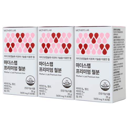 마더스랩 프리미엄 리포퍼 여성 철분제 + 리포좀 비타민C + 비타민B6 B12 + 엽산 + 구리, 3박스, 60정