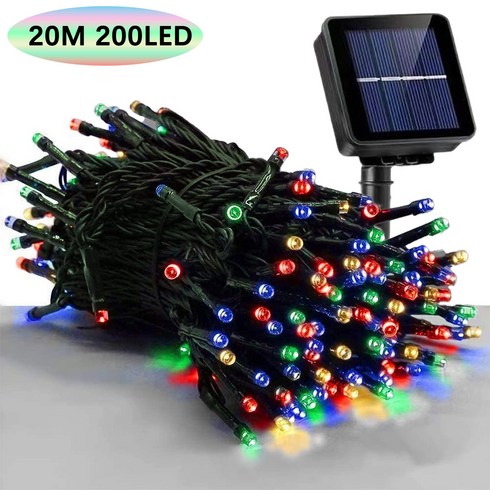 KELAKE 태양광 조명줄 야외용 정원등 LED 트리등 아웃도어 방수 22m 200Led, 컬러 조명