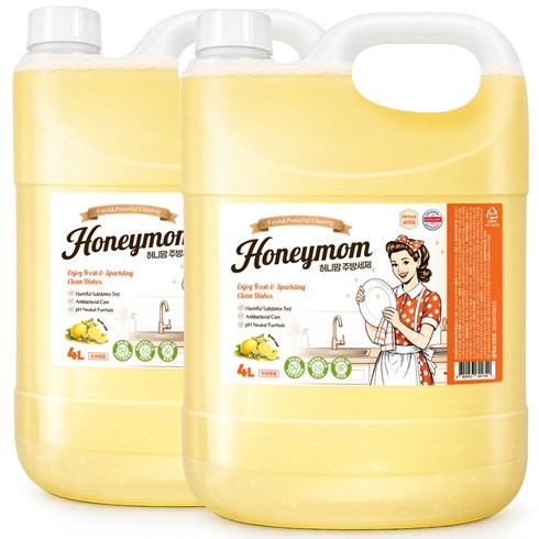 주방세제 베이킹소다 과일 야채 식기세척 대용량 주방 세제, 2개, 4L