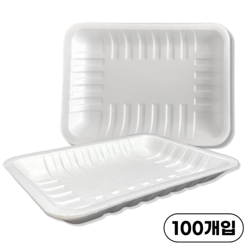 트레이 18호 백색 스티로폼 PSP 정육 야채 수산 족발 일회용, 1개, 100개입