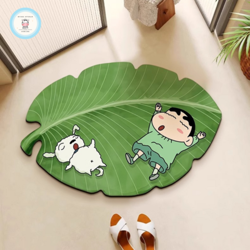 헤라혜란 짱구 발매트 방수 미끄럼방지 주방 욕실 화장실 규조토 매트 60x40cm, 짱구 매트, 희둥이 강아지 잎사귀 발매트