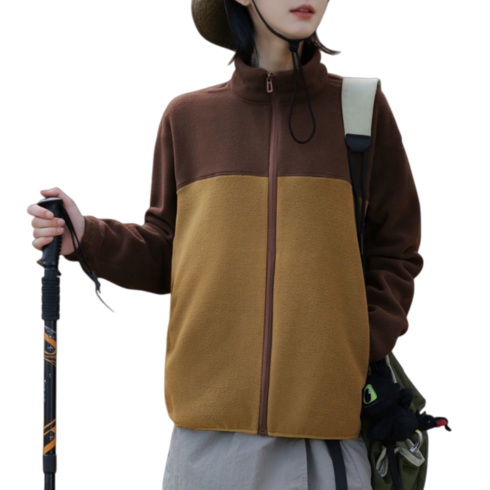 Makone 여성 가을 겨울 아웃도어 바람막이 패치워크 패션 후리스 자켓